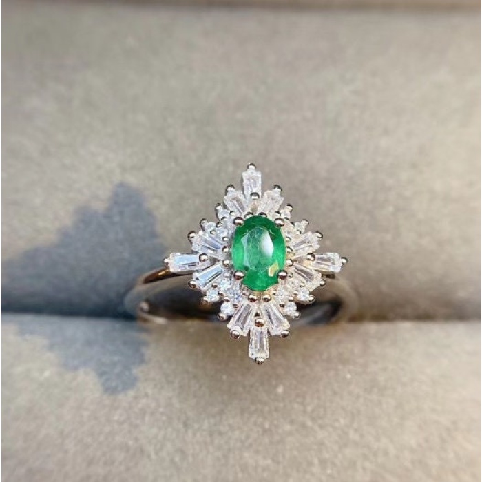 Natural Emerald & Cubic Zirconia Woman Ring, 925 Sterling Silver, Emerald Ring, Statement Ring, Engagement and Wedding Ring | Save 33% - Rajasthan Living 7