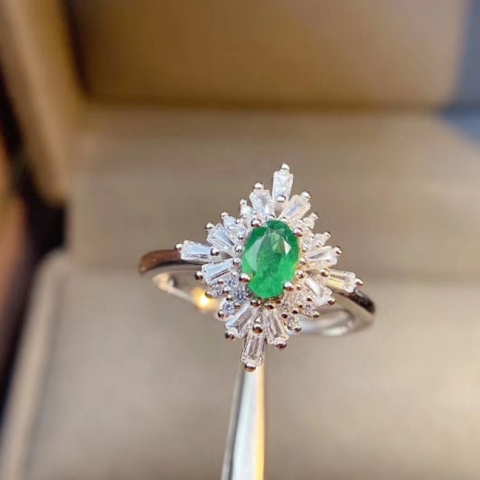 Natural Emerald & Cubic Zirconia Woman Ring, 925 Sterling Silver, Emerald Ring, Statement Ring, Engagement and Wedding Ring | Save 33% - Rajasthan Living 10