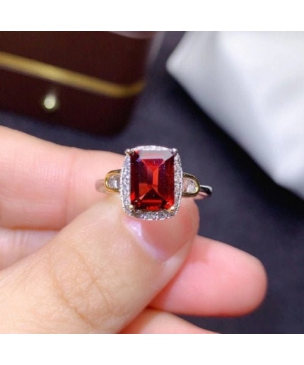 Natural Garnet Ring, 925 Sterling Sliver, Garnet Engagement Ring, Garnet Wedding Ring, Garnet luxury Ring, Ring/Band, Emerald cut Ring | Save 33% - Rajasthan Living