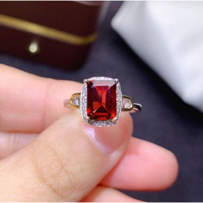 Natural Garnet Ring, 925 Sterling Sliver, Garnet Engagement Ring, Garnet Wedding Ring, Garnet luxury Ring, Ring/Band, Emerald cut Ring | Save 33% - Rajasthan Living 5