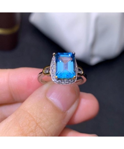 Natural Blue Topaz Ring, 925 Sterling Silver, Topaz Engagement Ring, Topaz Ring, Wedding Ring, Topaz Luxury Ring, Ring/Band Emerald Cut Ring | Save 33% - Rajasthan Living 3