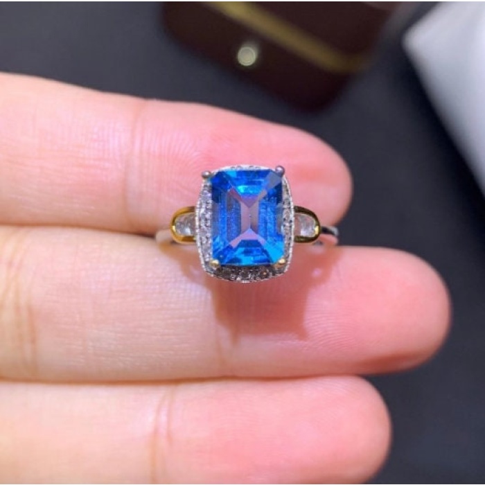 Natural Blue Topaz Ring, 925 Sterling Silver, Topaz Engagement Ring, Topaz Ring, Wedding Ring, Topaz Luxury Ring, Ring/Band Emerald Cut Ring | Save 33% - Rajasthan Living 7