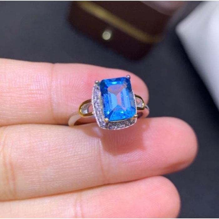 Natural Blue Topaz Ring, 925 Sterling Silver, Topaz Engagement Ring, Topaz Ring, Wedding Ring, Topaz Luxury Ring, Ring/Band Emerald Cut Ring | Save 33% - Rajasthan Living 8