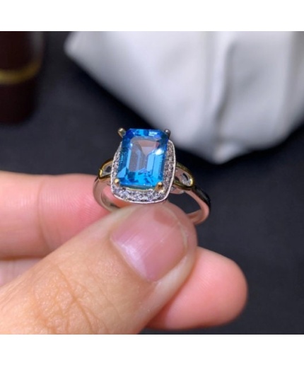 Natural Blue Topaz Ring, 925 Sterling Silver, Topaz Engagement Ring, Topaz Ring, Wedding Ring, Topaz Luxury Ring, Ring/Band Emerald Cut Ring | Save 33% - Rajasthan Living