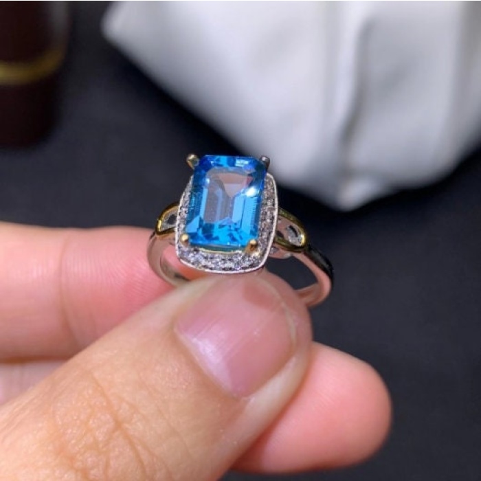 Natural Blue Topaz Ring, 925 Sterling Silver, Topaz Engagement Ring, Topaz Ring, Wedding Ring, Topaz Luxury Ring, Ring/Band Emerald Cut Ring | Save 33% - Rajasthan Living 5