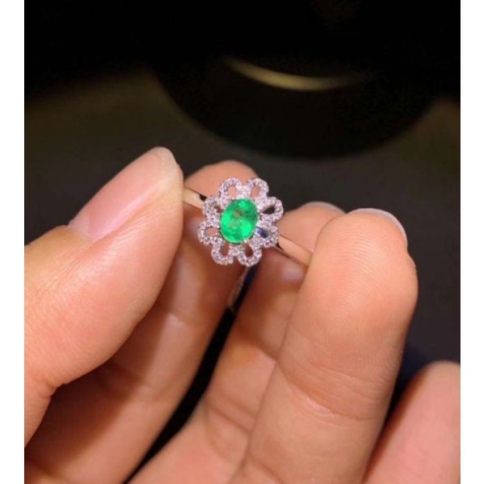 Natural Emerald & Cubic Zirconia Woman Ring, 925 Steeling Silver, Emerald Ring, Statement Ring, Engagement and Wedding Ring | Save 33% - Rajasthan Living 5