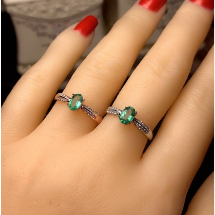 Natural Emerald & Cubic Zirconia Woman Ring, 925 Steeling Silver, Emerald Ring, Statement Ring, Engagement and Wedding Ring | Save 33% - Rajasthan Living 7