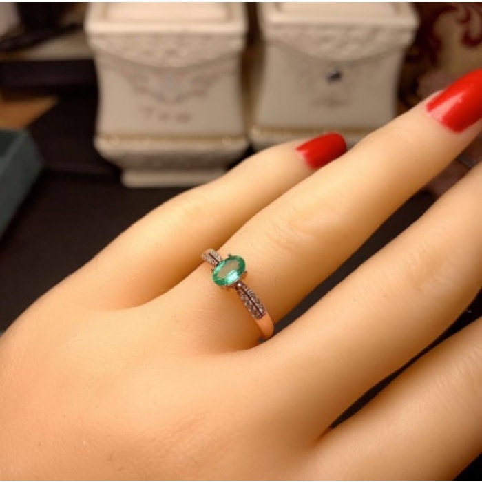 Natural Emerald & Cubic Zirconia Woman Ring, 925 Steeling Silver, Emerald Ring, Statement Ring, Engagement and Wedding Ring | Save 33% - Rajasthan Living 9