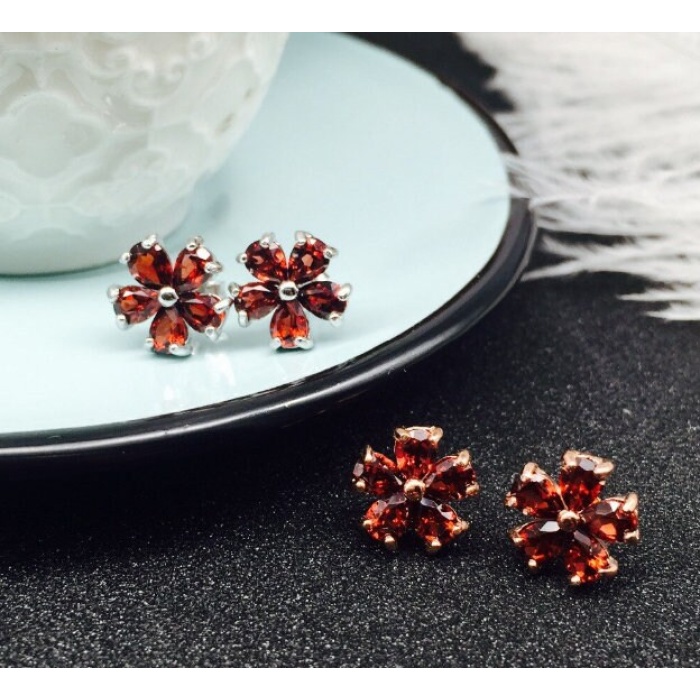 Natural Garnet Studs Earrings, 925 Sterling Silver, Garnet Studs Earrings, Earrings, Garnet Earrings, Luxury Earrings, Princess Cut Stone | Save 33% - Rajasthan Living 5