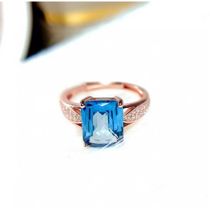 Natural Blue Topaz Ring, 925 Sterling Silver, Topaz Engagement Ring, Topaz Ring, Wedding Ring Topaz Luxury Ring,Ring/Band, Emerald Cut Stone | Save 33% - Rajasthan Living 8