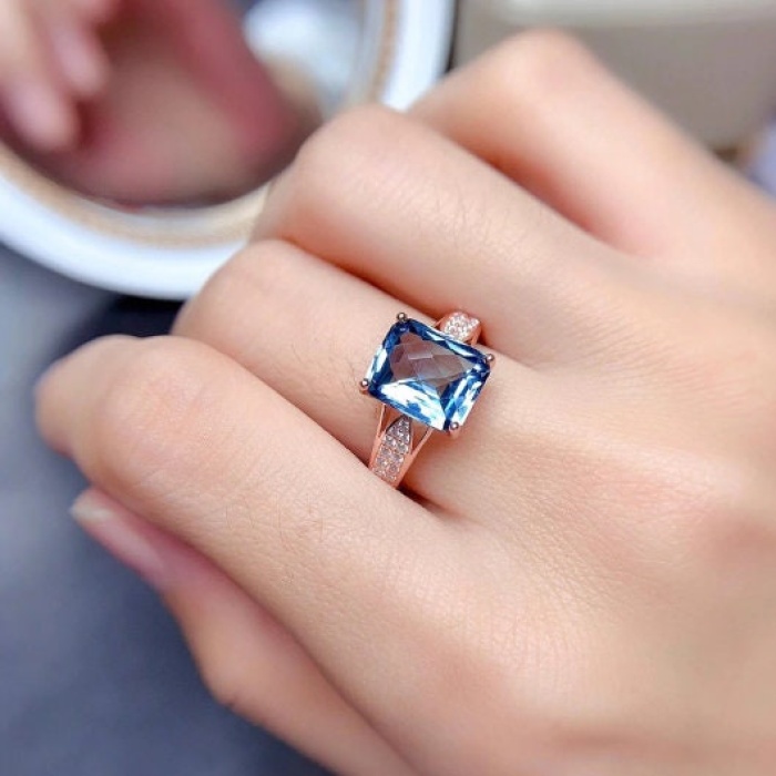 Natural Blue Topaz Ring, 925 Sterling Silver, Topaz Engagement Ring, Topaz Ring, Wedding Ring Topaz Luxury Ring,Ring/Band, Emerald Cut Stone | Save 33% - Rajasthan Living 7