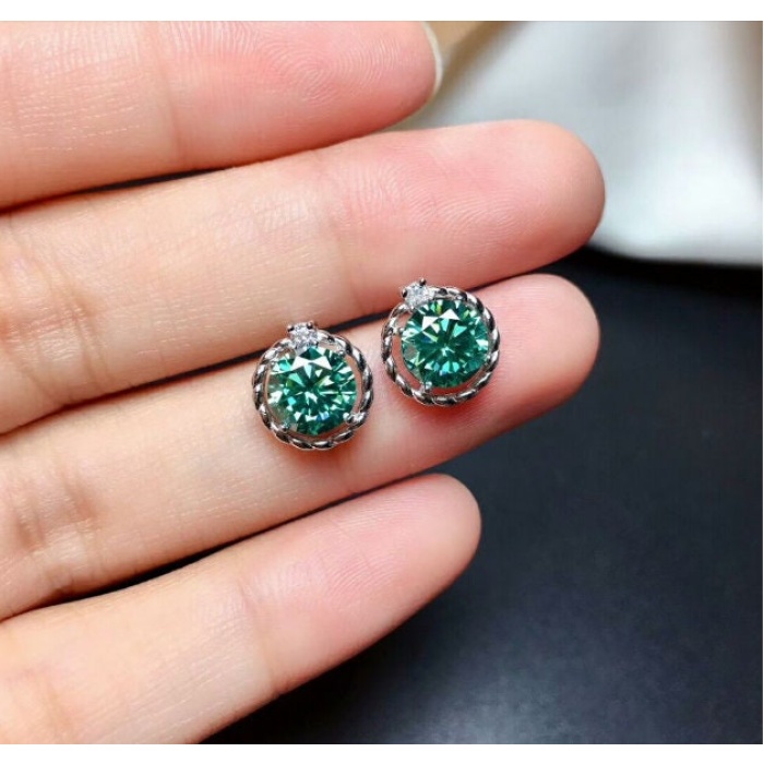 Green Moissanite Stud Earrings, 925 Sterling Silver, Stud Earrings, Green Moissanite Earrings, Luxury Earrings, Round Cut Stone Earrings | Save 33% - Rajasthan Living 11