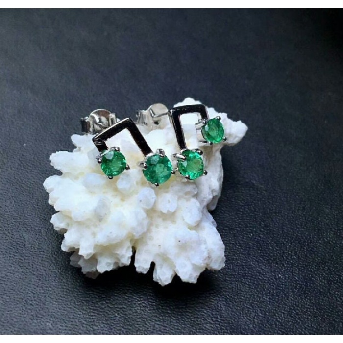 Natural Emerald Studs Earrings, 925 Sterling Silver, Emerald Earrings, Emerald Silver Earrings, Luxury Earrings, Round Cut Stone Earrings | Save 33% - Rajasthan Living 7