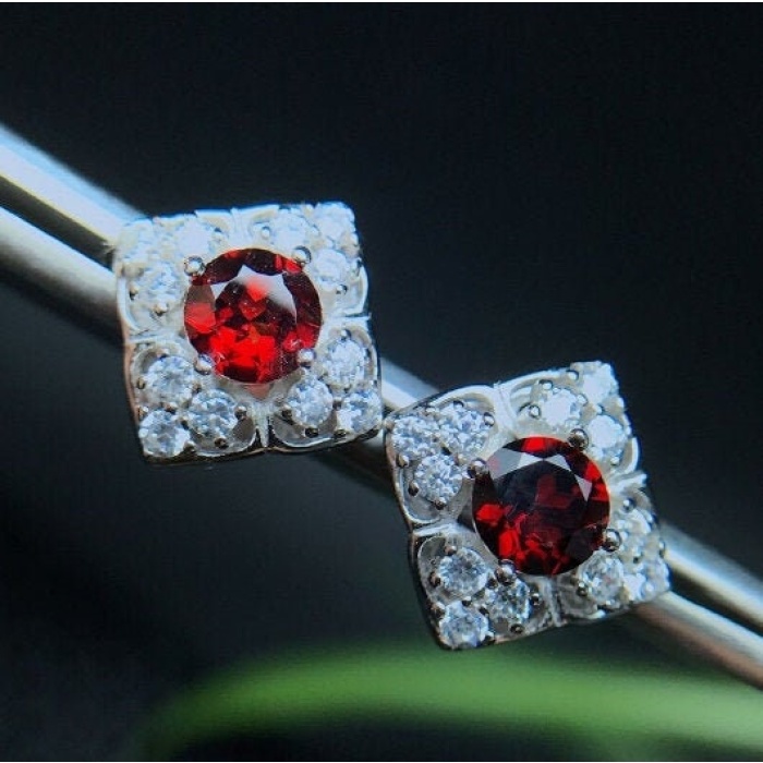 Natural Garnet Studs Earrings, 925 Sterling Silver, Garnet Studs Earrings, Earrings, Garnet Earrings, Luxury Earrings, Round Cut Stone | Save 33% - Rajasthan Living 5