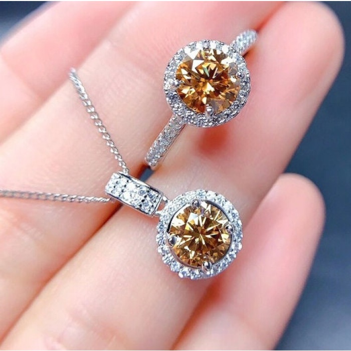 Yellow Moissanite Jewelry Set, 925 Sterling Silver, 1ct Moissanite Ring, Engagement Ring, Wedding Ring, Luxury Pendant, Round Cut Stone | Save 33% - Rajasthan Living 11