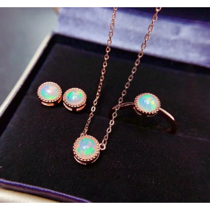 Natural Fire Opal Jewelry Set, Engagement Ring, Opal Jewellery Set,Woman Pendant, Opal Necklace, Luxury Pendent, Round Cut Stone Pendent | Save 33% - Rajasthan Living 6