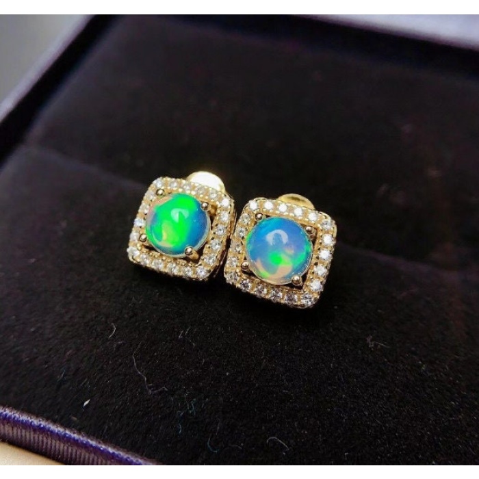 Natural Opal Studs Earrings, 925 Sterling Silver, Opal Studs Earrings, Earrings, Opal Earrings, Luxury Earrings, Round Stone Earrings | Save 33% - Rajasthan Living 12