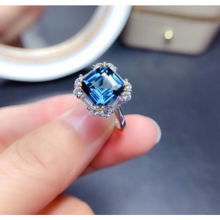 Natural Blue Topaz Ring, 925 Sterling Silver, Topaz Engagement Ring, Topaz Ring Wedding Ring, Topaz Luxury Ring, Ring/Band, Octagon Cut Ring | Save 33% - Rajasthan Living 9