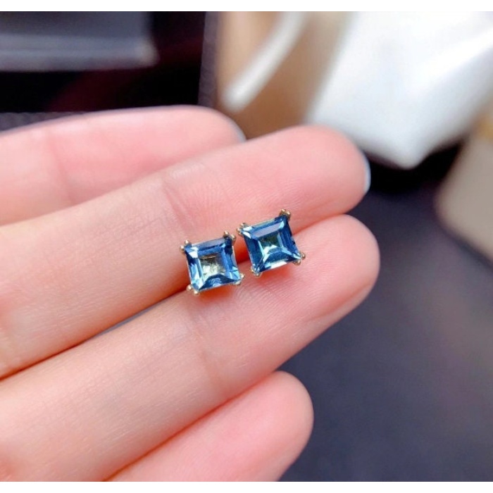 Natural Blue Topaz Jewelry Set, Engagement Ring, Blue Topaz Jewelry Set, Woman Pendant, Topaz Necklace, Luxury Pendent, Square Cut Stone | Save 33% - Rajasthan Living 10