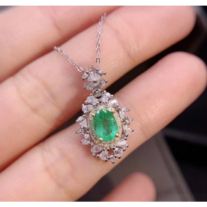 Natural Emerald Pendant, Engagement Pendant, Emerald Silver Pendent, Woman Pendant, Pendant Necklace, Luxury Pendent, Oval Cut Stone Pendent | Save 33% - Rajasthan Living 5