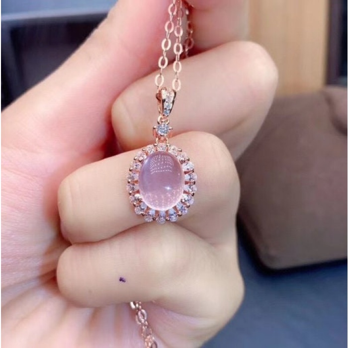 Natural Rose Quartz Jewelry Set, Engagement Ring, Rose Quartz Silver Pendent, Woman Pendant, Pendant Necklace, Luxury Ring, Oval Cabochon | Save 33% - Rajasthan Living 6