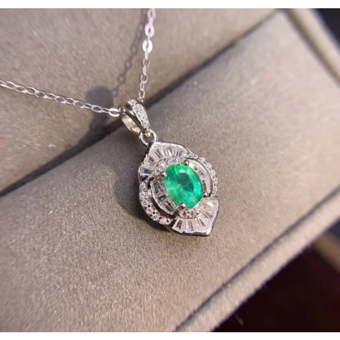 Natural Emerald Pendant, Engagement Pendant, Emerald Silver Pendent, Woman Pendant, Pendant Necklace, Luxury Pendent, Oval Cut Stone Pendent | Save 33% - Rajasthan Living 7