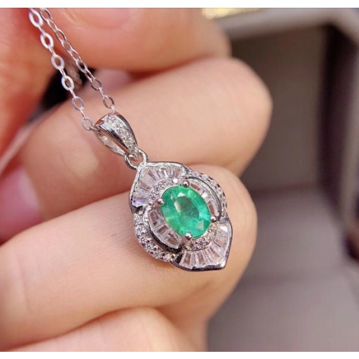 Natural Emerald Pendant, Engagement Pendant, Emerald Silver Pendent, Woman Pendant, Pendant Necklace, Luxury Pendent, Oval Cut Stone Pendent | Save 33% - Rajasthan Living 5