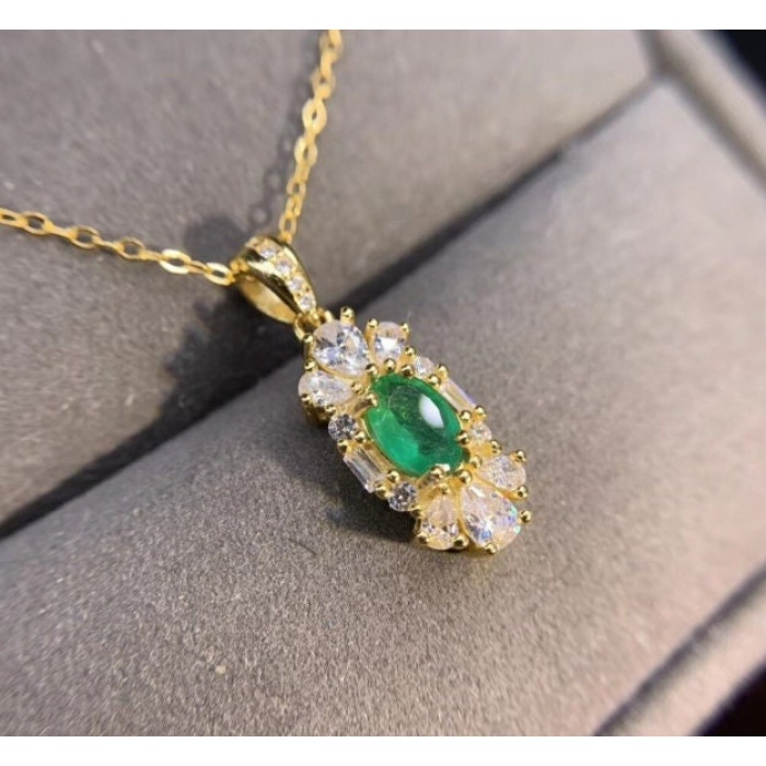 Natural Emerald Pendant, Engagement Pendant, Emerald Silver Pendent, Woman Pendant, Pendant Necklace, Luxury Pendent, Oval Cut Stone Pendent | Save 33% - Rajasthan Living 6