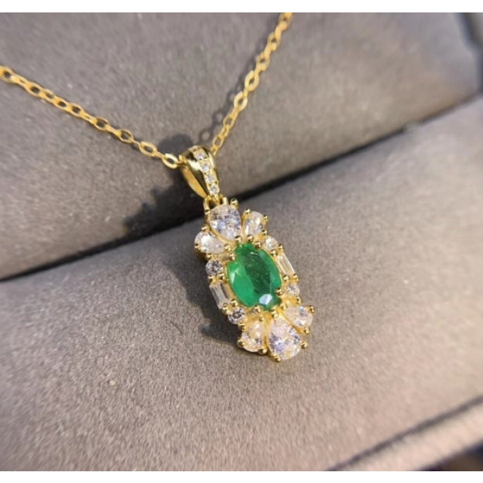 Natural Emerald Pendant, Engagement Pendant, Emerald Silver Pendent, Woman Pendant, Pendant Necklace, Luxury Pendent, Oval Cut Stone Pendent | Save 33% - Rajasthan Living 7