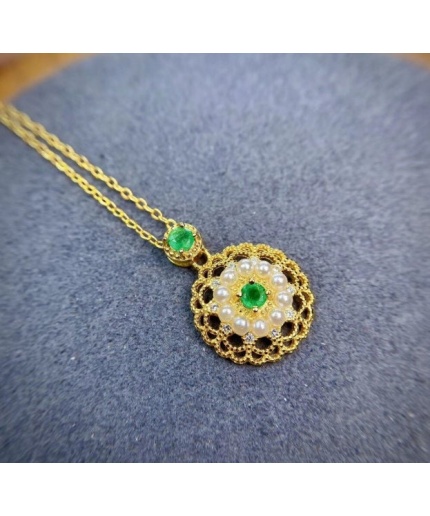 Natural Emerald Pendant, Engagement Pendant, Emerald Silver Pendent, Woman Pendant, Pendant Necklace, Luxury Pendent, Round Cut Stone | Save 33% - Rajasthan Living 3