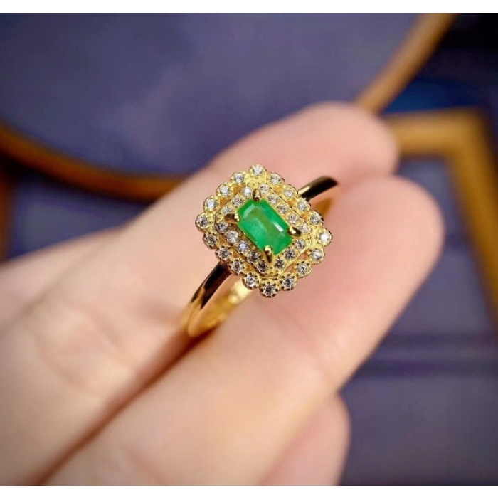 Natural Emerald & Cubic Zirconia Woman Ring, 925 Steeling Silver, Emerald Ring, Statement Ring, Engagement and Wedding Ring | Save 33% - Rajasthan Living 7