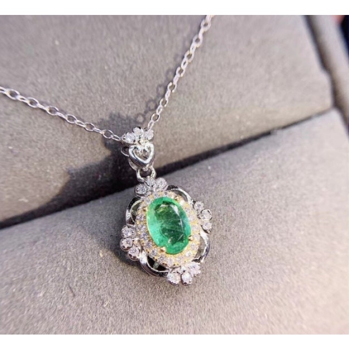 Natural Emerald Pendant, Engagement Pendant, Emerald Silver Pendent, Woman Pendant, Pendant Necklace, Luxury Pendent, Oval Cut Stone Pendent | Save 33% - Rajasthan Living 6