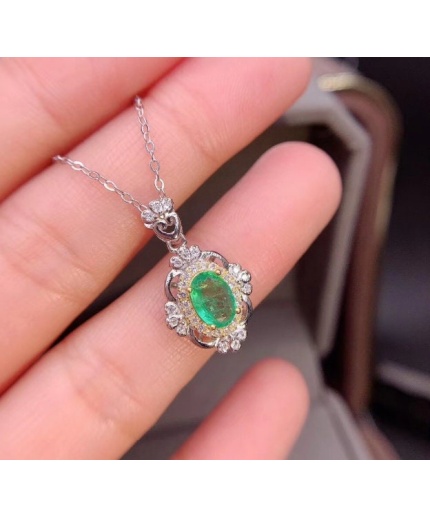 Natural Emerald Pendant, Engagement Pendant, Emerald Silver Pendent, Woman Pendant, Pendant Necklace, Luxury Pendent, Oval Cut Stone Pendent | Save 33% - Rajasthan Living