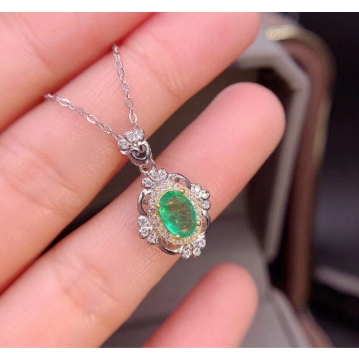 Natural Emerald Pendant, Engagement Pendant, Emerald Silver Pendent, Woman Pendant, Pendant Necklace, Luxury Pendent, Oval Cut Stone Pendent | Save 33% - Rajasthan Living 5