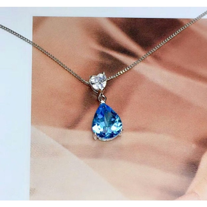 Natural Blue Topaz Pendant, Engagement Blue Topaz Silver Pendent, Woman Pendant, Pendant Necklace, Luxury Pendent, Pear Cut Stone Pendent | Save 33% - Rajasthan Living 7