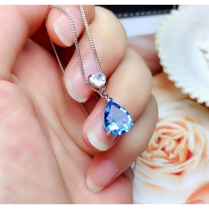 Natural Blue Topaz Pendant, Engagement Blue Topaz Silver Pendent, Woman Pendant, Pendant Necklace, Luxury Pendent, Pear Cut Stone Pendent | Save 33% - Rajasthan Living 8