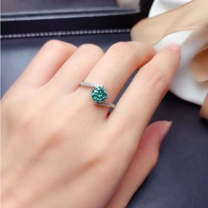 Green Moissanite Ring, 925 Sterling Silver, 1ct Moissanite Ring, Engagement Ring, Wedding Ring, Luxury Ring, Ring/Band, Round Cut Ring | Save 33% - Rajasthan Living 6