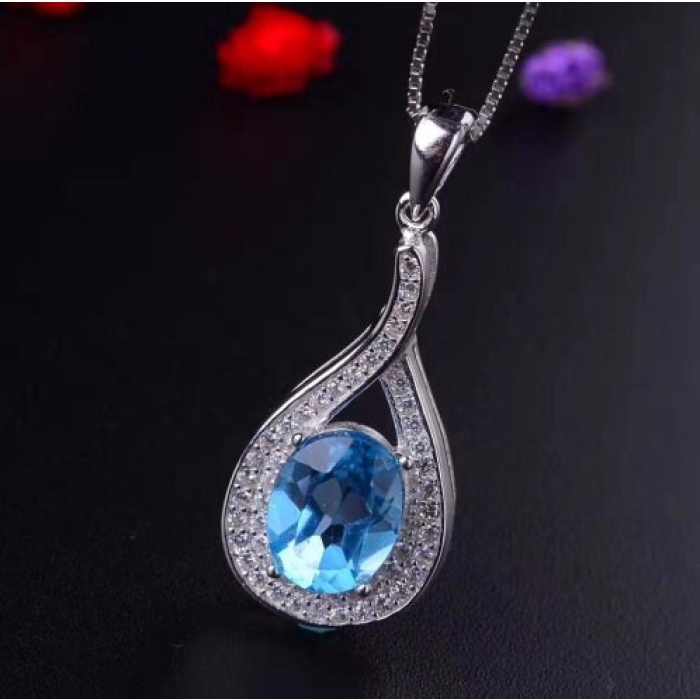 Natural Blue Topaz Jewelry Set, Engagement Ring, Blue Topaz Jewelry Set, Woman Pendant, Topaz Necklace, Luxury Pendent, Oval Cut Stone | Save 33% - Rajasthan Living 7