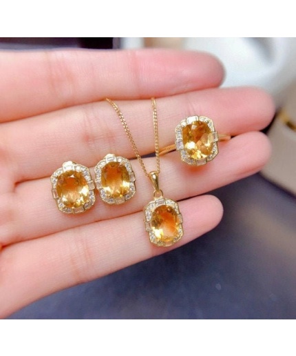 Natural Citrine Jewellery Set, Engagement Ring, Citrine Pendent, Woman Pendant, Pendant Necklace, Luxury Pendent, Oval Stone Pendent | Save 33% - Rajasthan Living