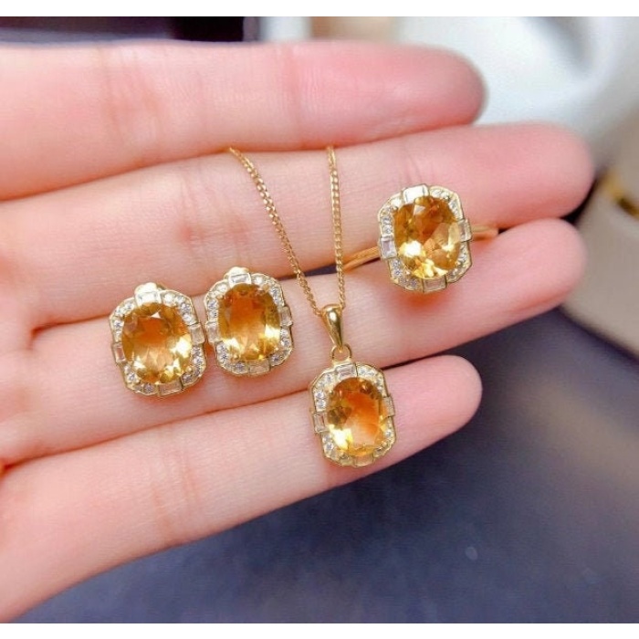 Natural Citrine Jewellery Set, Engagement Ring, Citrine Pendent, Woman Pendant, Pendant Necklace, Luxury Pendent, Oval Stone Pendent | Save 33% - Rajasthan Living 5