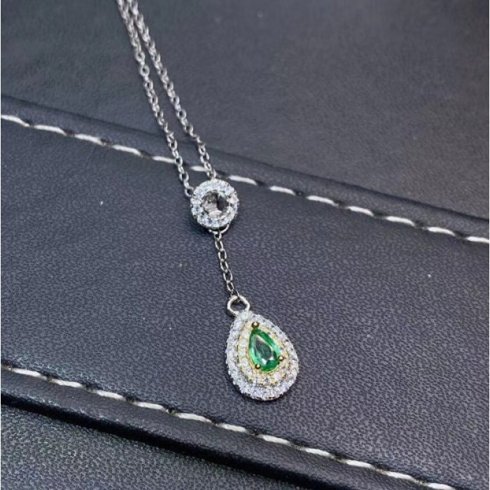 Natural Emerald Pendant, Engagement Pendant, Emerald Silver Pendent, Woman Pendant, Pendant Necklace, Luxury Pendent, Pear Cut Stone Pendent | Save 33% - Rajasthan Living 8