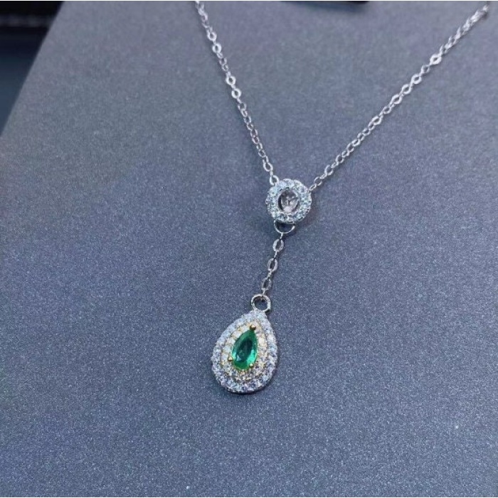 Natural Emerald Pendant, Engagement Pendant, Emerald Silver Pendent, Woman Pendant, Pendant Necklace, Luxury Pendent, Pear Cut Stone Pendent | Save 33% - Rajasthan Living 7