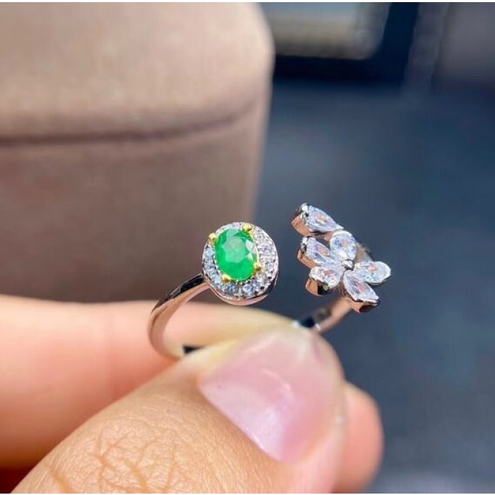 Natural Emerald & Cubic Zirconia Woman Ring, 925 Steeling Silver, Emerald Ring, Statement Ring, Engagement and Wedding Ring | Save 33% - Rajasthan Living 6