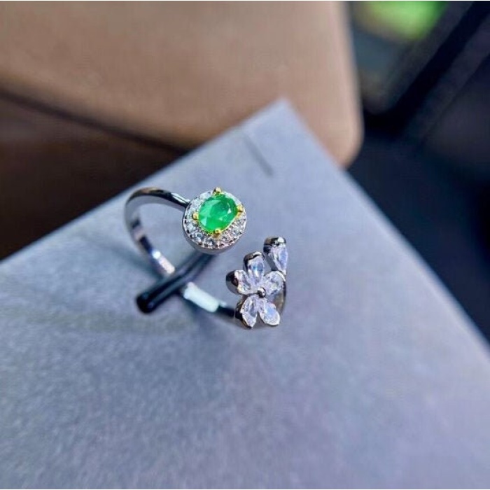 Natural Emerald & Cubic Zirconia Woman Ring, 925 Steeling Silver, Emerald Ring, Statement Ring, Engagement and Wedding Ring | Save 33% - Rajasthan Living 5