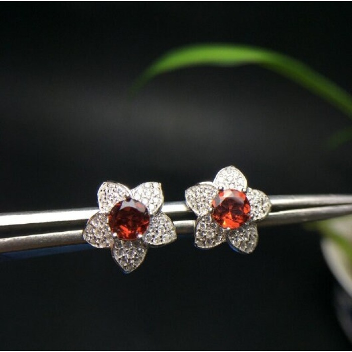 Natural Garnet Studs Earrings, 925 Sterling Silver, Garnet Studs Earrings, Earrings, Garnet Earrings, Luxury Earrings, Round Stone Earrings | Save 33% - Rajasthan Living 8