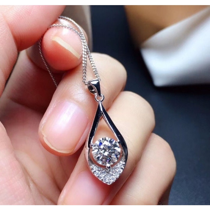 Moissanite Pendant, Engagement Pendent, Moissanite Silver Pendent, Woman Pendant, Pendant Necklace, Luxury Pendent, Round Cut Pendent | Save 33% - Rajasthan Living 8