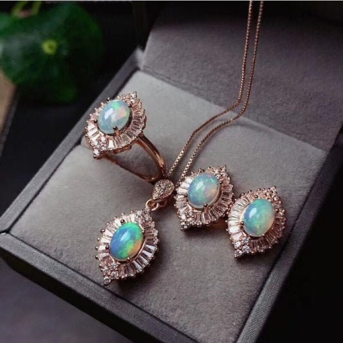 Natural Fire Opal Jewelry Set, Engagement Ring, Opal Jewellery Set,Woman Pendant, Opal Necklace, Luxury Pendant, Oval Cut Stone Pendent | Save 33% - Rajasthan Living 5