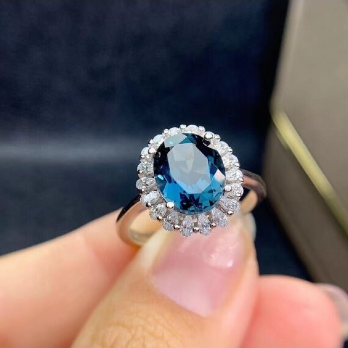 Natural Blue Topaz Jewelry Set, Engagement Ring, Blue Topaz Jewelry Set, Woman Pendant, Topaz Necklace, Luxury Pendant, Oval Cut Stone | Save 33% - Rajasthan Living 9