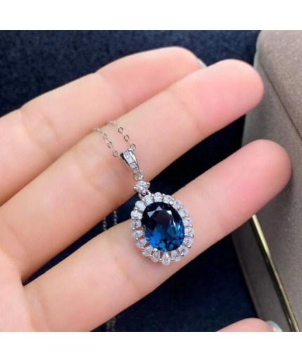 Natural Blue Topaz Jewelry Set, Engagement Ring, Blue Topaz Jewelry Set, Woman Pendant, Topaz Necklace, Luxury Pendant, Oval Cut Stone | Save 33% - Rajasthan Living 3