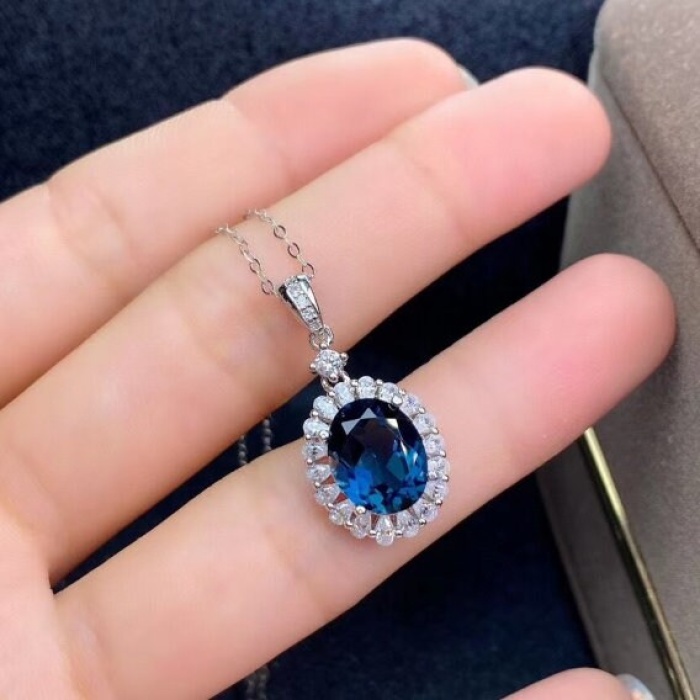 Natural Blue Topaz Jewelry Set, Engagement Ring, Blue Topaz Jewelry Set, Woman Pendant, Topaz Necklace, Luxury Pendant, Oval Cut Stone | Save 33% - Rajasthan Living 6